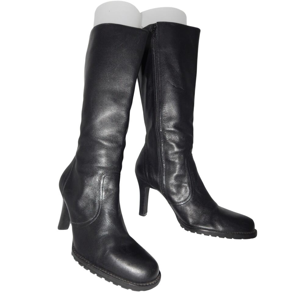 White Mountain Black Leather Biker Boots Size 10